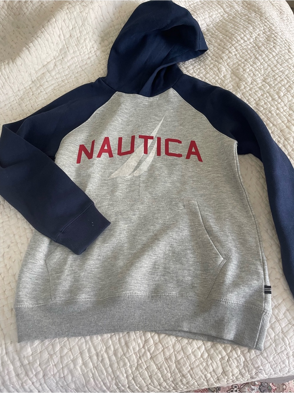 Nautica Gray Body with Navy Sleeves & Red Logo Hooded Sweatshirt